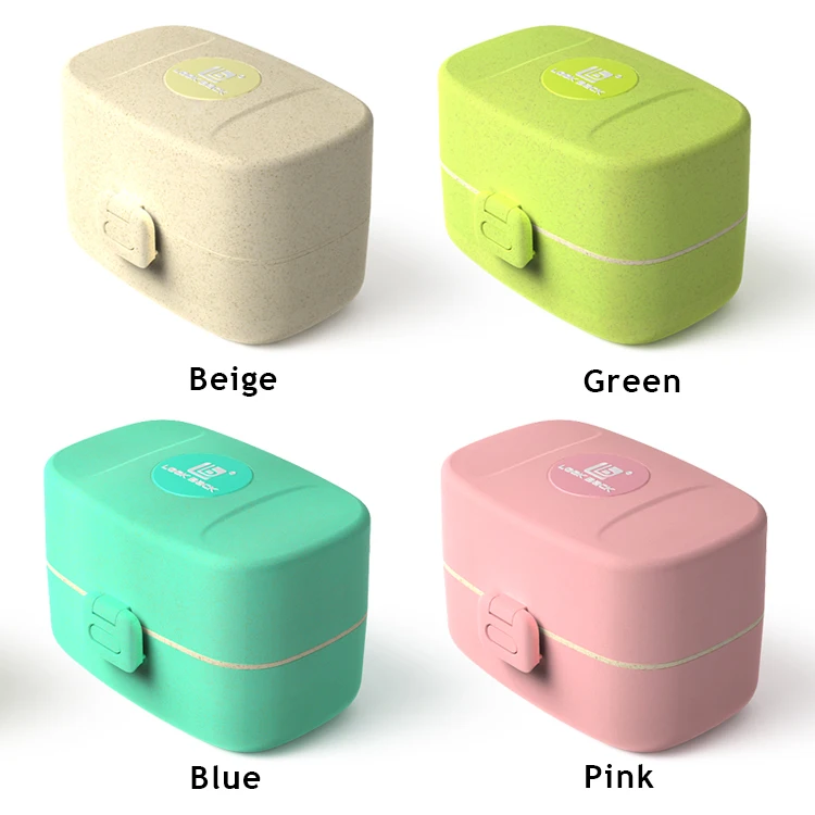 Plastic bio degradable lunch boxes wholesale custom logo  beige stacking leakproof box kid lunch bento storage containers