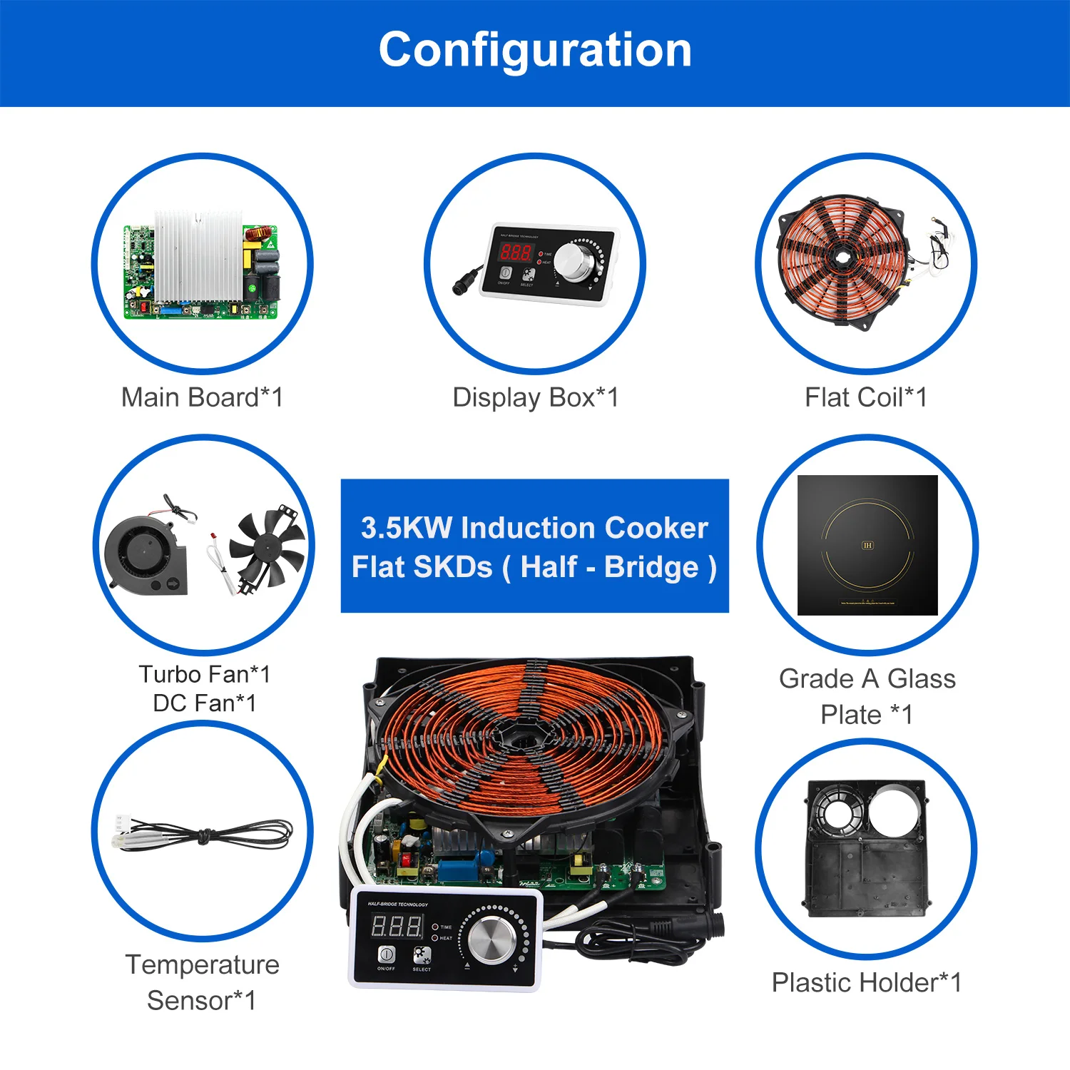 Householder 1 burners induction cooker with micro-crystal panel And Symbol touch button and Vertical 220V/220V PCBA SKD CKD kit