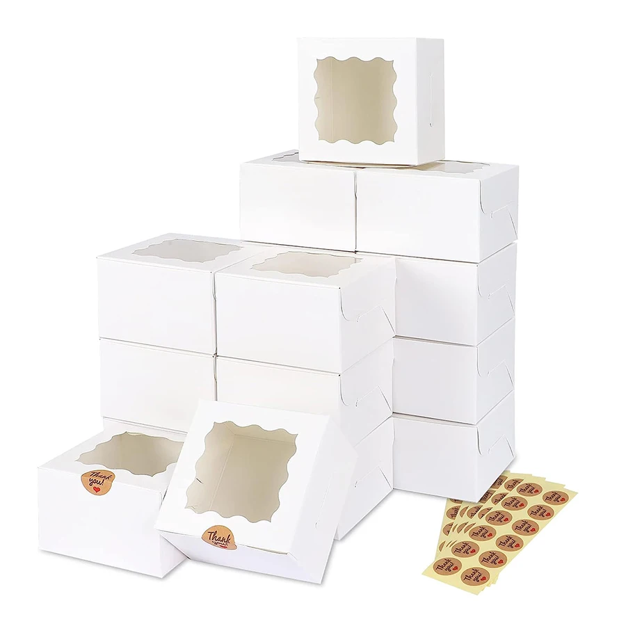 Custom 4x4x2.5 Inches White Bakery Boxes with Window Small Treat Boxes Mini Cake Boxes for Dessert or Pastry and cookie