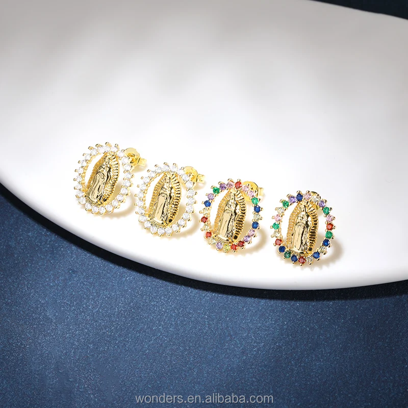 Diamond Virgin Mary Stud Earrings For Women Earrings Stud Round Colorful White Cubic Zirconia Setting Women Earrings