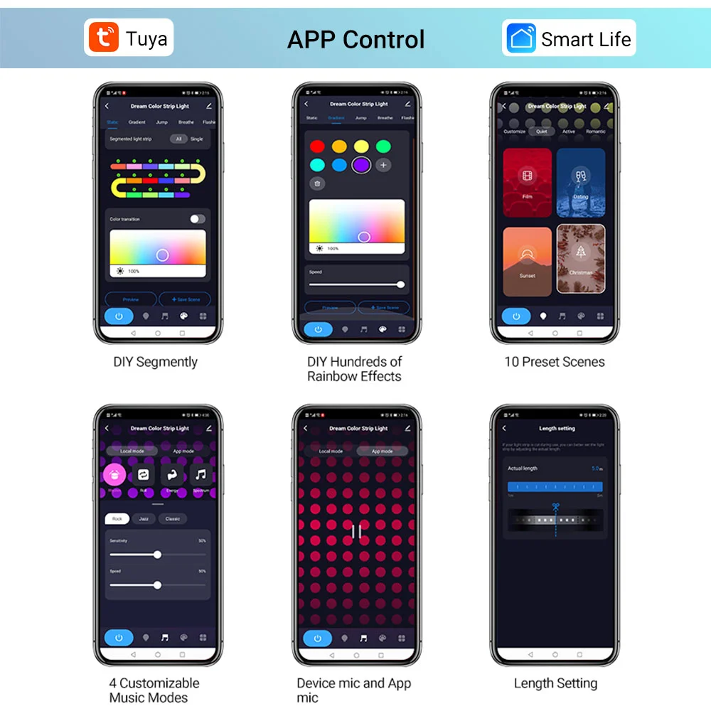 Best price TUYA RGBIC Colorful smart led strip light 5M 10M dream color WIFI  led strip light 5m 10m