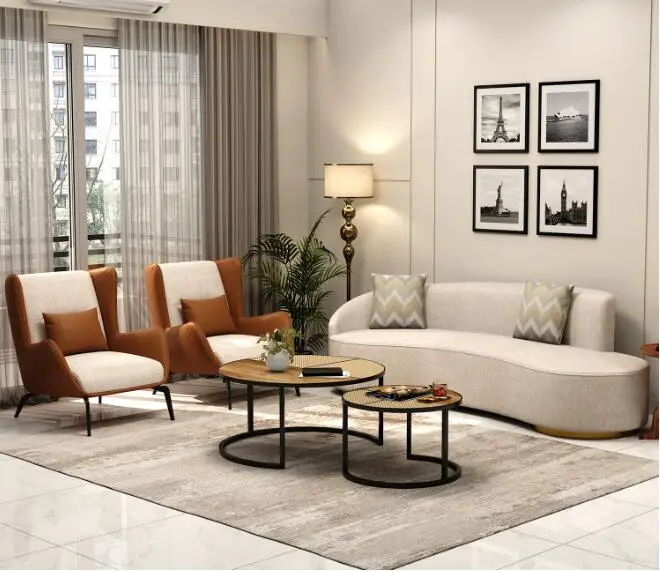 Italy upholstered curved chaise lounge Quality linen fabric European modern sofa 3 seater living room sofa