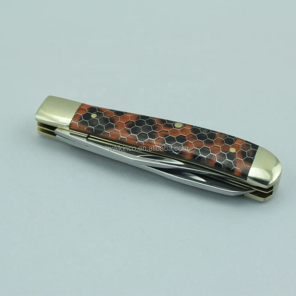 Wholesale Leopard Print Acrylic Handle Double Blades Folding Camping Survival Pocket Knife