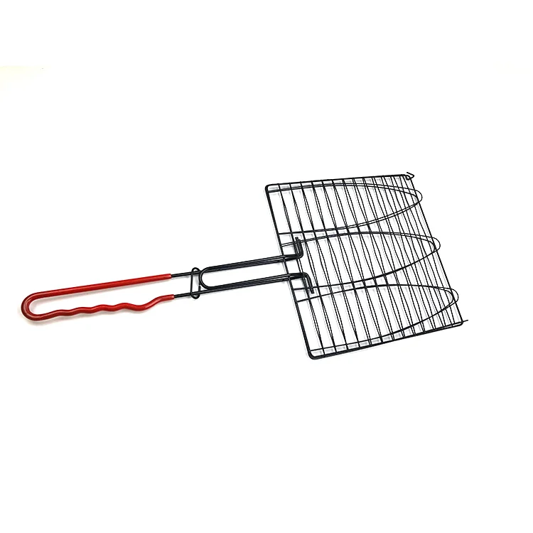 non-stick  three salad fish grass carp fillet grilling basket net BBQ barbecue roasting with PVC handle