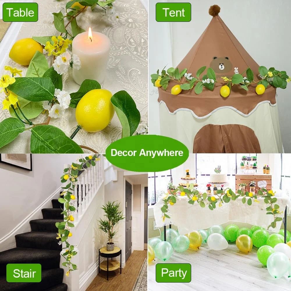 Newly Spring Summer Greenery Lemon Vine Plants Faux Fruit Wedding Home Garden Decorations Artificial Lemon Garland with Lights