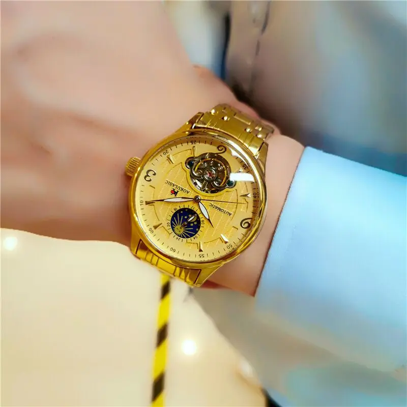 Unique Design Arabic Number Dual Face Three Buttons Chrono Automatic Mechanical Movement Men Wristwatches