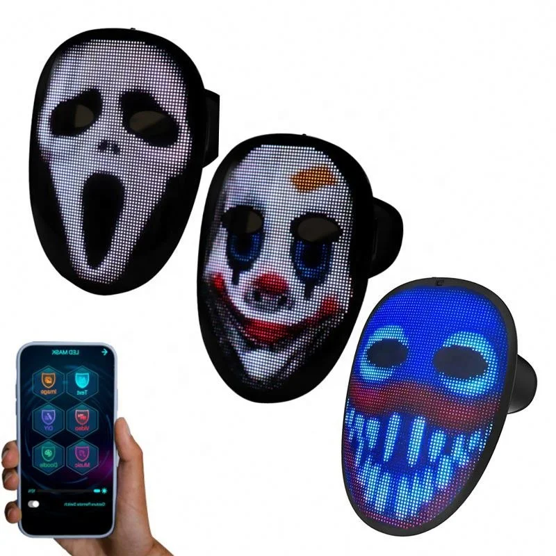 Shingel Party cosplay light Up programmable led Bluetooth Masquerade Facemask Toy Customizable APP Shining Easter Gift for Adult