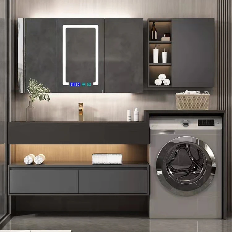 716 Luxury customized modern wood ceramic basin bathroom laundry cabinet for washing clothes