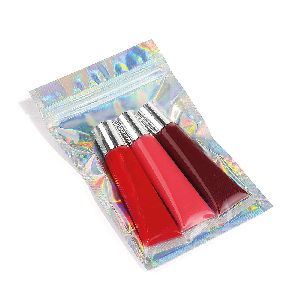 Custom Size Moisture Proof Holographic Clear Candy Ziplock Plastic Packing Cosmetics Zipper Bag For Packaging