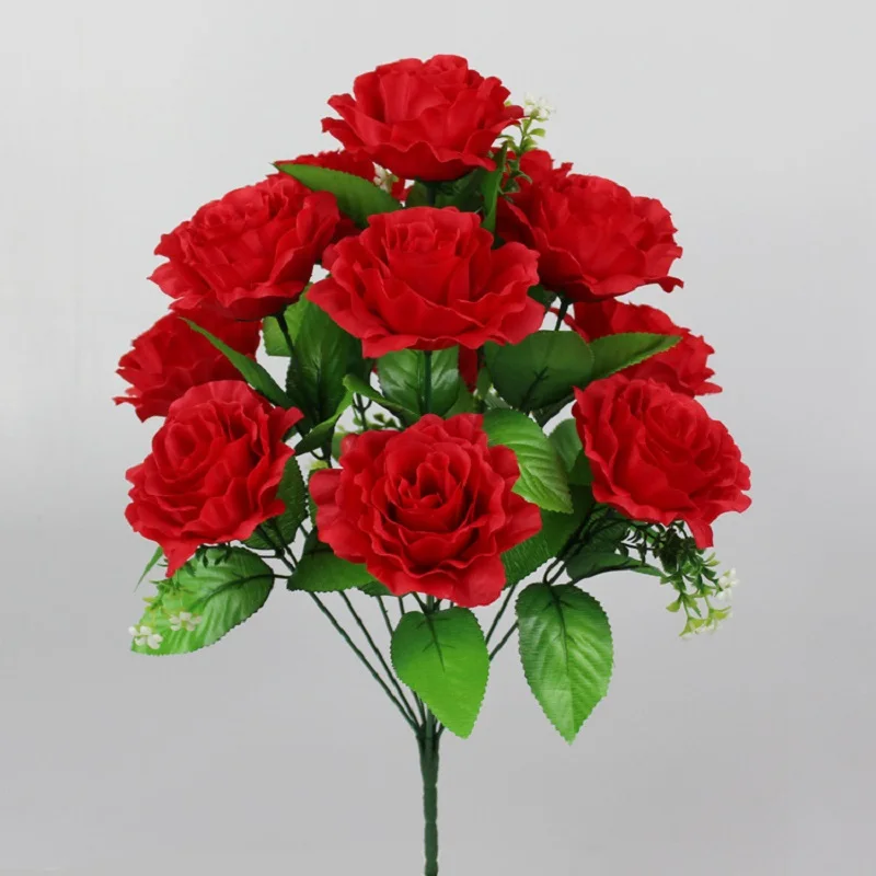 Cheap Price Custom High Quality Modern Style Wedding Artificial Flower 12 Polish Roses Bouquets