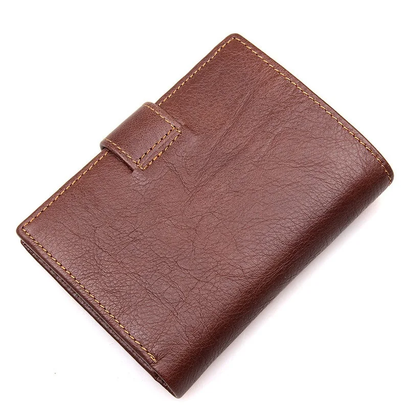 RFID Blocking Genuine Leather Brown Travel Wallet Card Cash Organizer for Men Leather Short Trifold Wallets