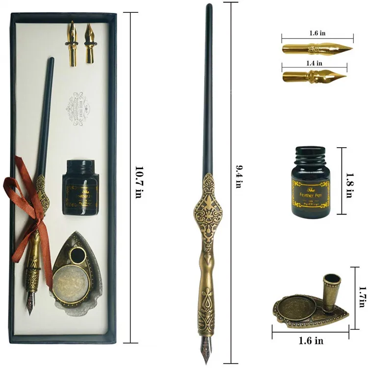 Calligraphy Dip Pen Set Handcrafted Dip Pen Writing Case Wooden Dip Pen Set with Ink &3 Nibs &Ink pen holder