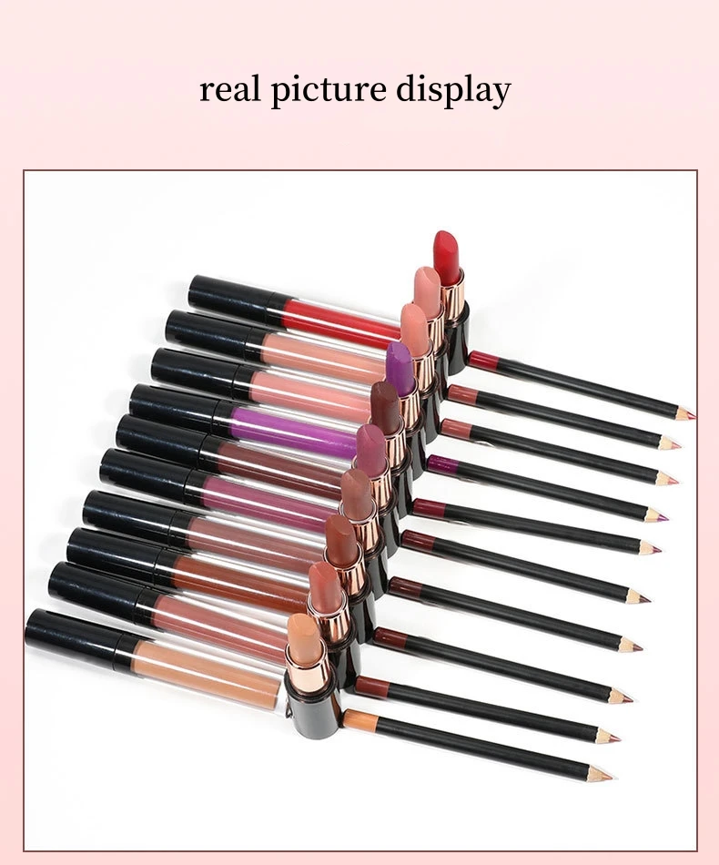 Wholesale Cosmetics Makeup Lipstick & Lipgloss & Lip Liners 3 in 1 Waterproof Vegan Solid Lipstick & Lip Liner Kit