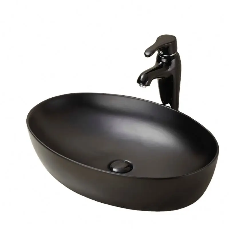 Modern Novel Design Oval Shaped Sanitary Ware Black Colour Wc Washing Basin