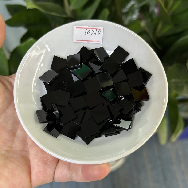 Square Shape 10mm Thickness 2mm Black Onyx Flat Gemstone Cabochon Natural Agate Loose Stone