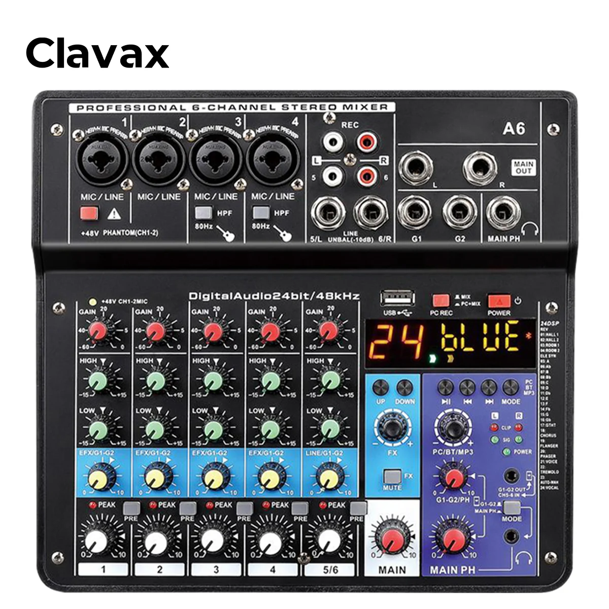Консоль-микшер Clavax A6 с поддержкой USB и Bluetooth