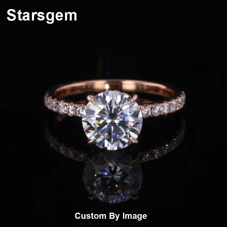  Starsgem четырёхкоготь 14K золото Муассанит и бриллиант ВЕЧНОСТЬ Свадебное обручальное