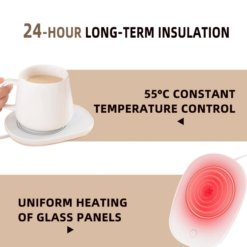 Direct from Manufacturer Custom 55 Degrees Thermostatic Porcelain Cups for Coffee Tea Smart Heated USB Charging Mug with Spoon