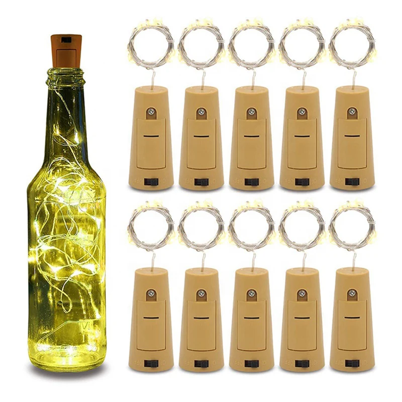 LED Wine Bottle Cork Copper Wire Fairy Lights String Battery Operated Outdoor Solar Fairy Lights