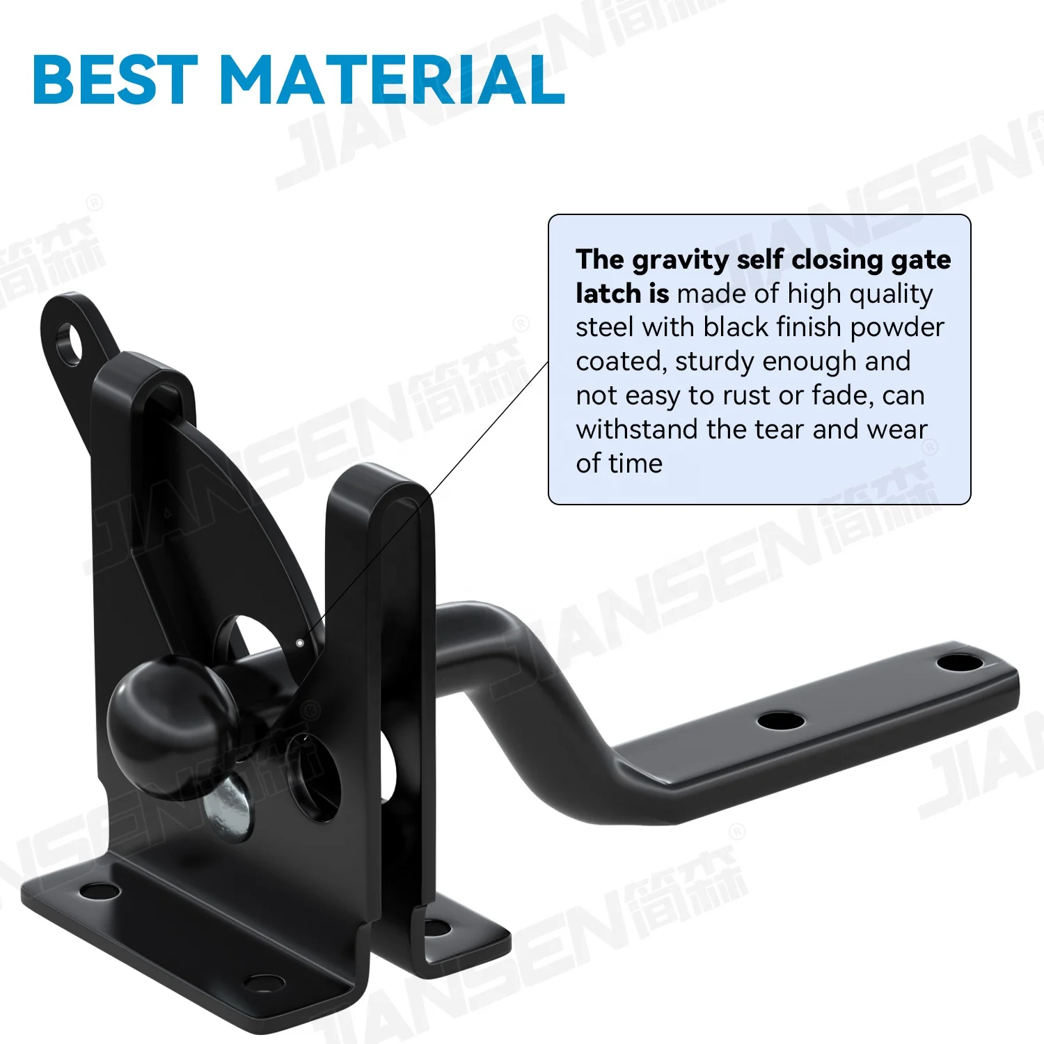 Customized Heavy Duty Black Powder Coated Self-locking Gate Latch Automatic Gravity Lever Latch For Wooden Fence Post