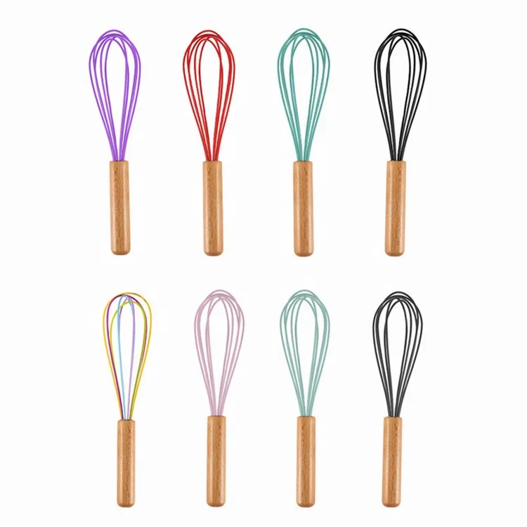 Kitchen accessories gadgets custom logo wooden handle 8 10 12 inch manual egg whip wire whisk for whisking
