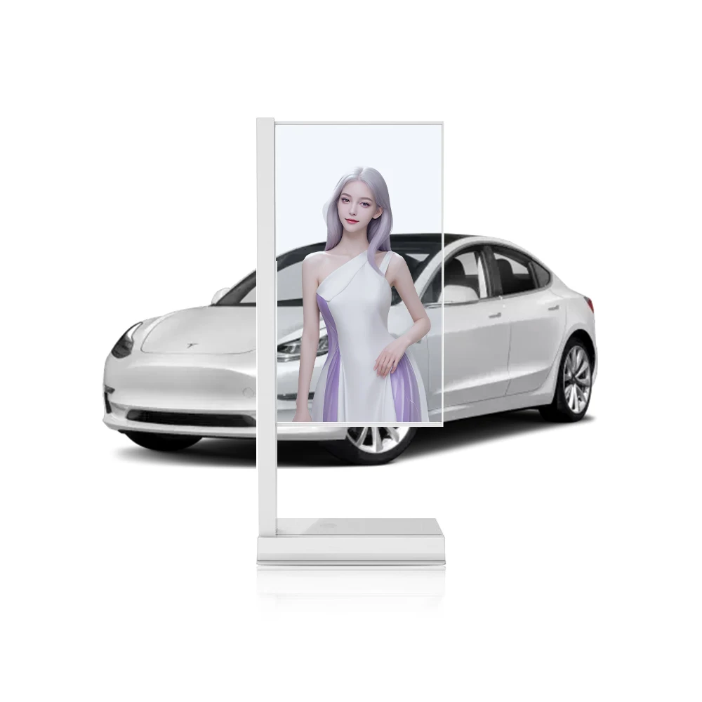 Transparent oled display indoor digital signage 4k HD touch screen Android or Windows Moving AI digital man advertising machine
