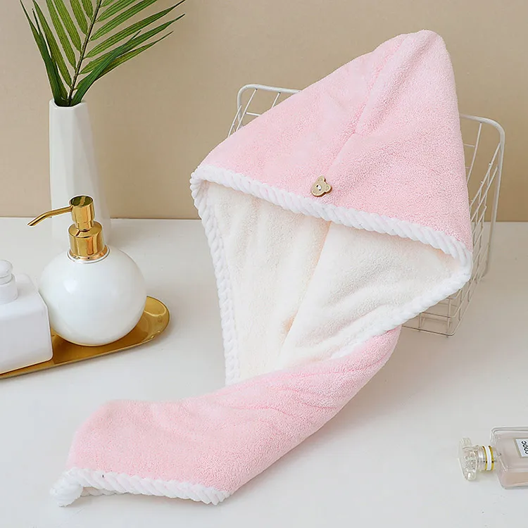 Double layer thick coral velvet dry hair towel  soft and strong water absorbing curly and straight hair special dry hair cap
