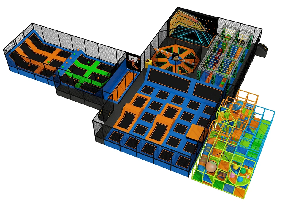 12k square meters commercial trampoline park with ninja course climbing wall foam pit dodgeball and soft indoor playground