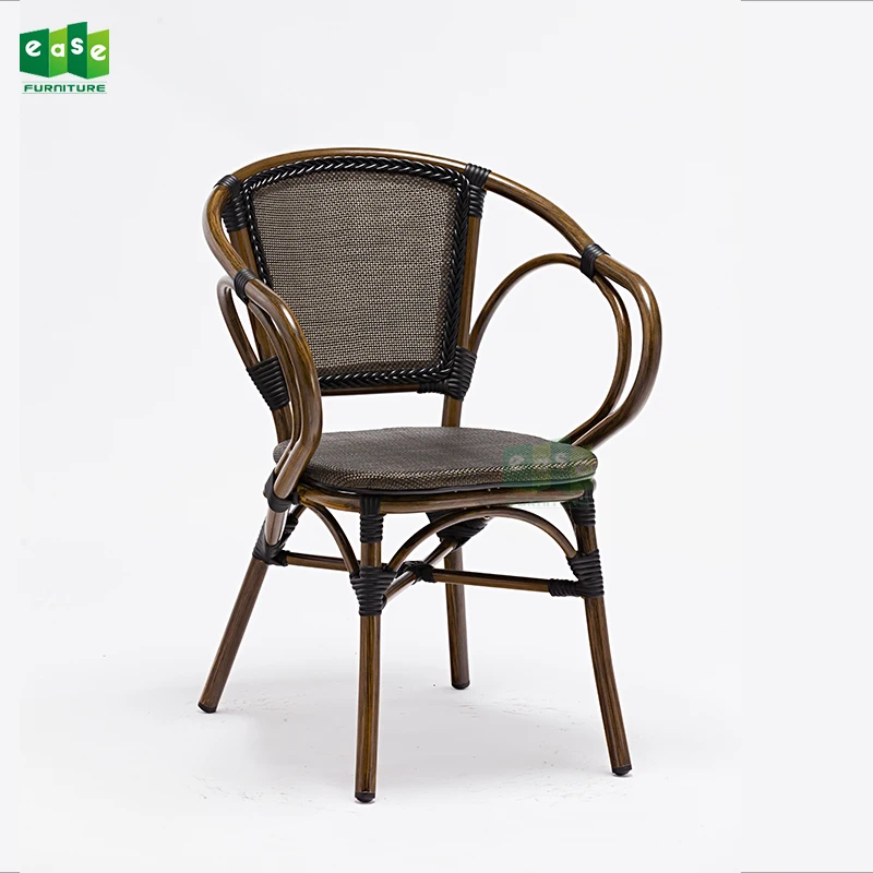 (E7078) Штабелируемые уличные сетчатые тканевые черные металлические стулья для бистро мебель для кафе