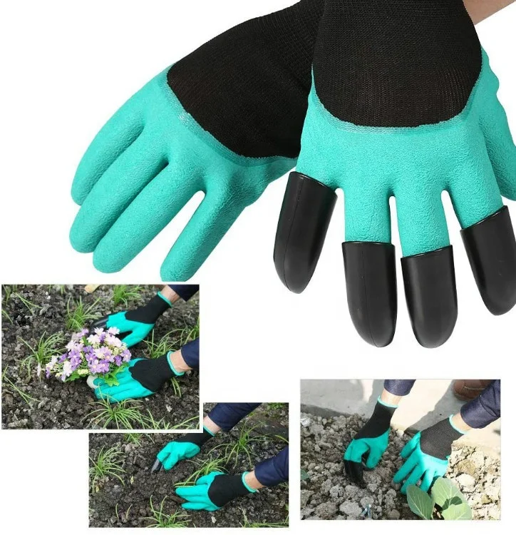 Excavation Sowing Pruning Polyester Coated Latex With 4 Plastic Claws Gardening Gloves Guantes