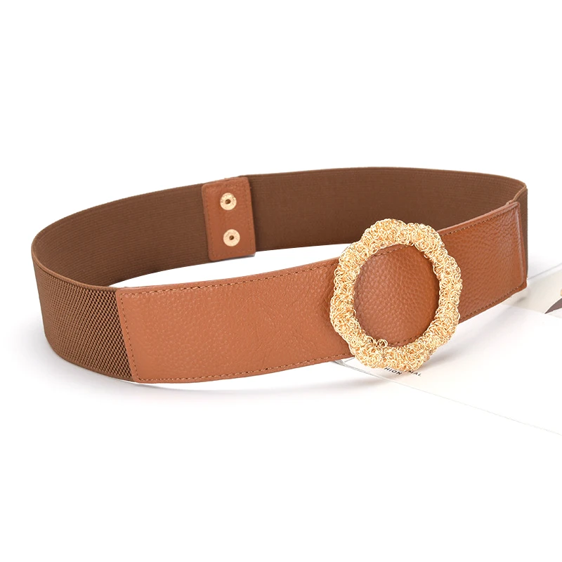 High Stretch  Retro Designer Style Women decoration wedding dress  Cowhide Leather Belt with Adjustable  Gold buckles