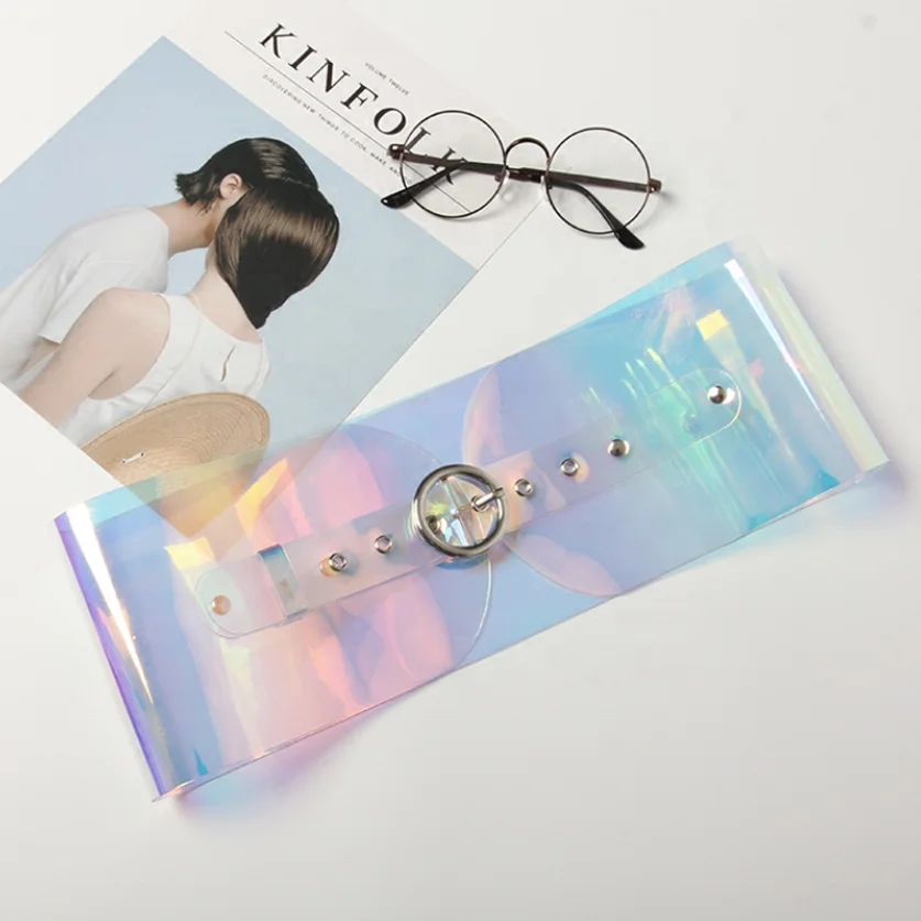 2022 Fashion Transparent Clear Wide Waist Belt European and American Waistband Customizable Women Cute Buckle Female PVC Belt