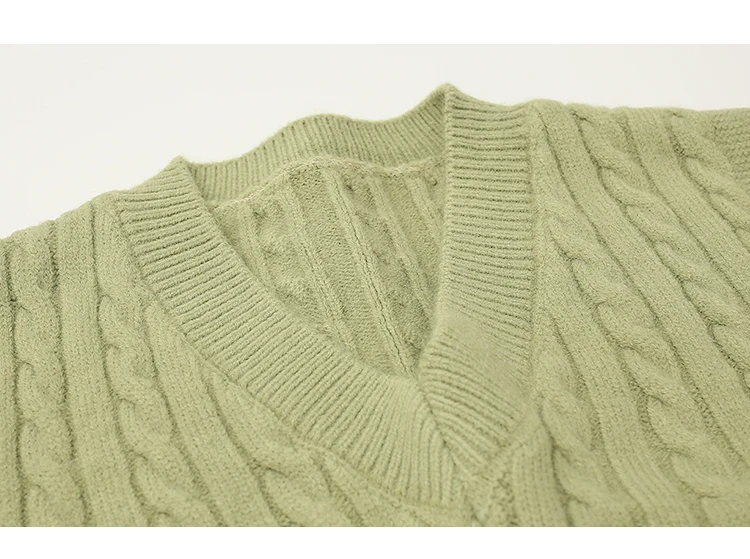 VIgour High quality vintage v neck cable knitted high waist short sweater vest women
