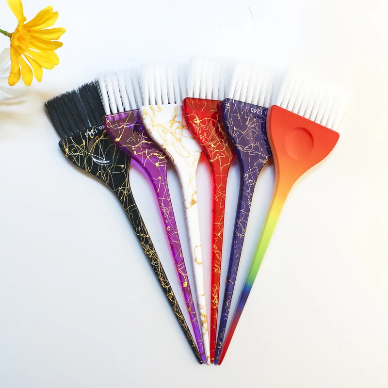 Salon Rainbow Pattern Tail Handle Hair Dying Brush Soft Fiber Brush Perm Baking Oil Applicator Tint Color Brush For Barber Use