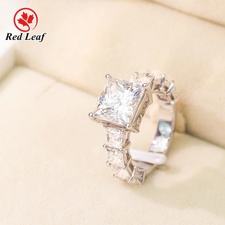 Redleaf Trendy Fine Jewelry Square Cut Moissanite Rings 925 Silver Plated 18K White Gold Plated Engagement Ring