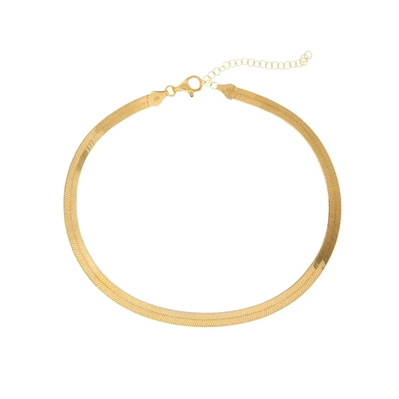 Fashionable S925 Sterling Silver Choker Necklace for Women Collarbone Chain European and Elegant Flat Snake Chain Decoration