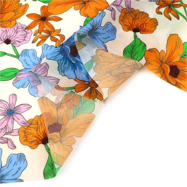 Lightweight Custom Garments Plain Flower Printed 100%Polyester Fabric Crepe Chiffon Georgette In Stock Printing Dyed Korea