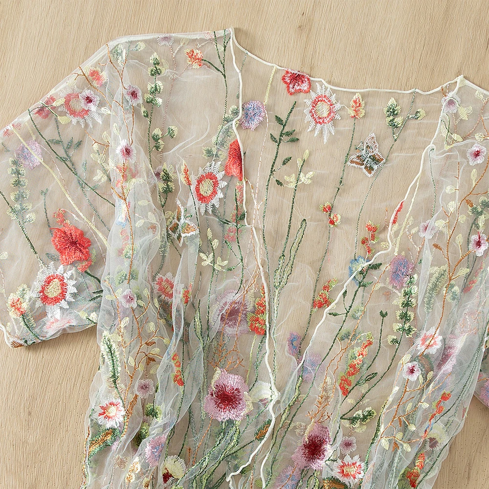 shiny French embroidery lace mesh European fashion transparent  floral evening  beach dress