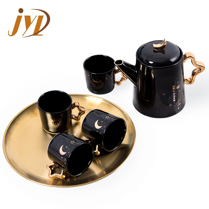 Afternoon tea set exquisite custom porcelain coffee tea cup and pot luxury ceramic teapot set with gold rim