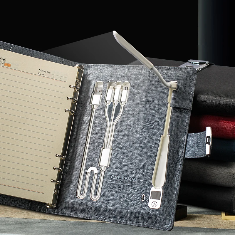 Wireless Charger Notebook with Power Bank Fingerprint Lock  Lamp Promotional item Hot Selling online Customer Business gift