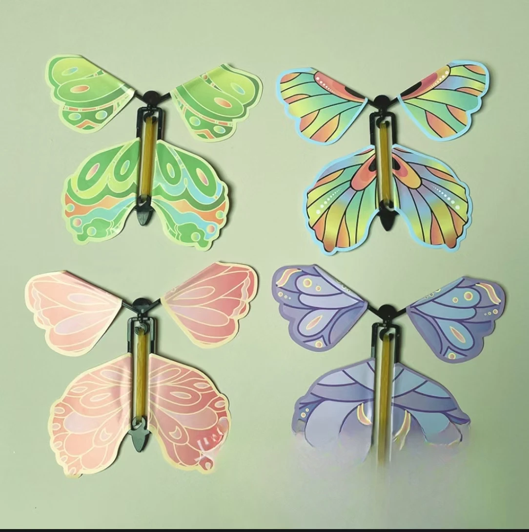 Fashion Creative Butterflies Kids Surprise Toy For Party Decoration Rubber Band Powered Wind Up Magic Fairy Flying Butterfly Toy