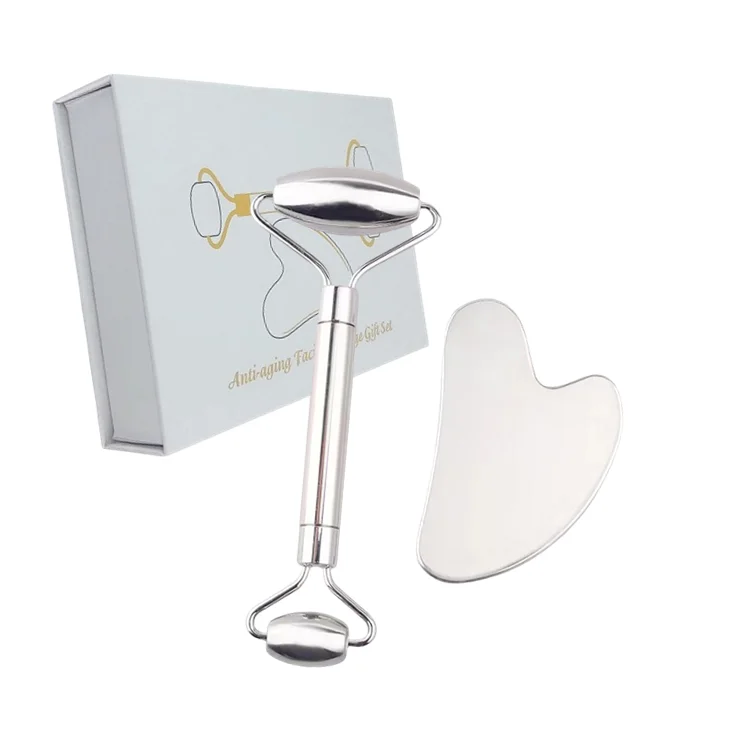 Private label Stainless Steel Gua Sha roller  Facial Tools Guasha for Face Metal Gua Sha roller with Custom box