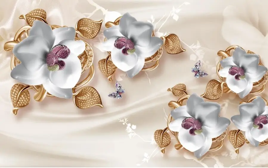 ZHIHAI Luxury 3D Jewelry Flower TV Background Wall mural wallpaper 3d