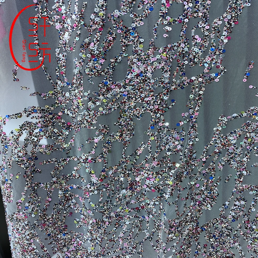 Nylon rainbow sequin dirac somal  tulle colorful spangle fabric for wedding Party wear bridal dirac fabric