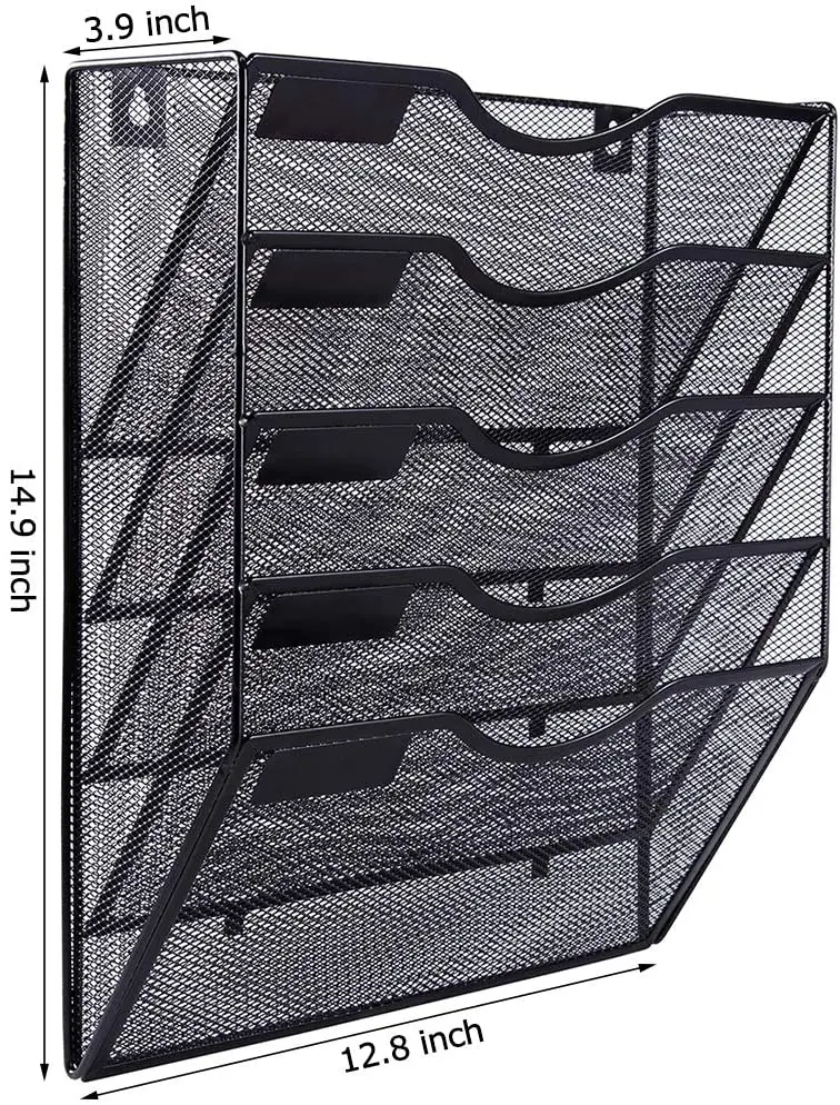 5 Pockets Mesh Hanging Wall File Holder Organizer Wall Mounted Paper Magazine Rack
