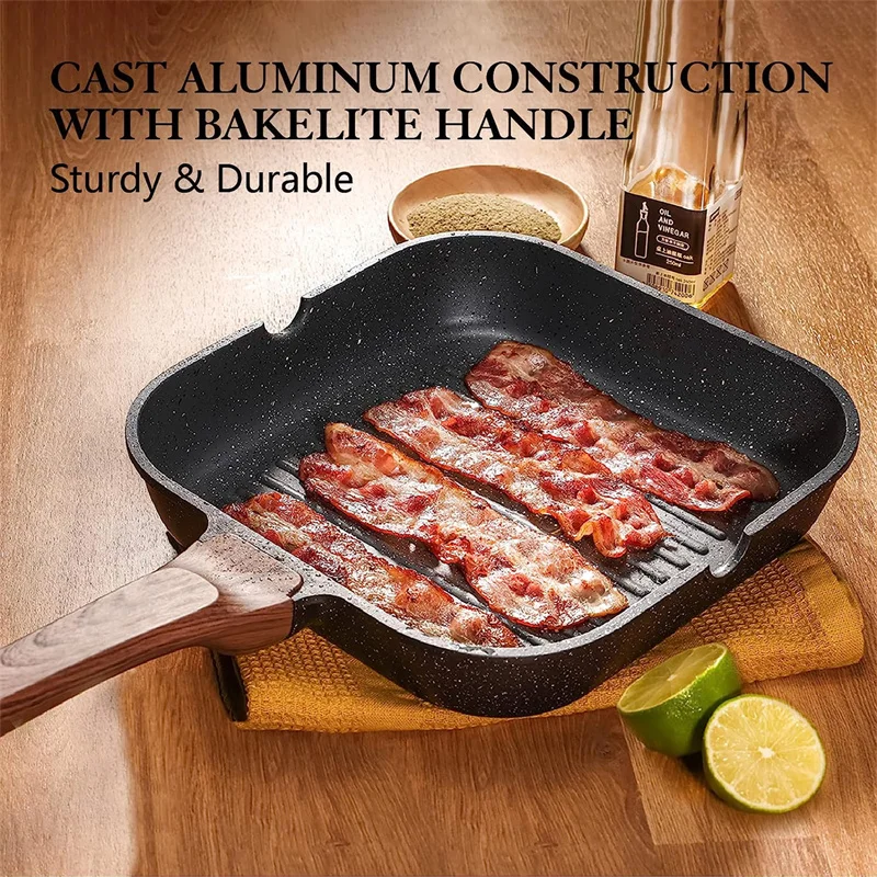 Nonstick Grill Pan For Stove Tops Versatile Griddle Pan With Pour Spouts Durable Grill Skillet For Indoor & Outdoor Grilling