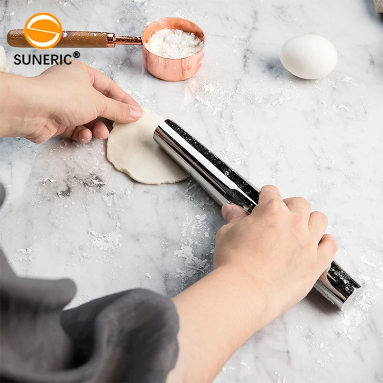 Wholesale 304 Stainless Steel Metal Pastry Cutters French Rolling Pin for Home Kitchen Baking Pasta Pies Cookies