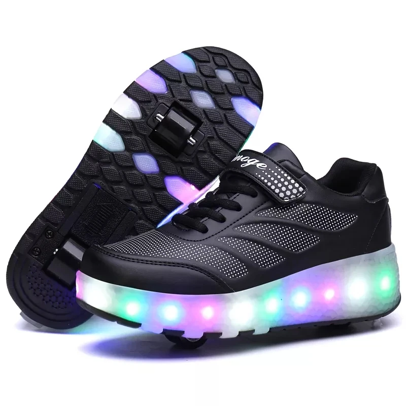 hot selling kids two wheel led light colourful sports skates shoes usb rechargeable  flash light casual shoes
