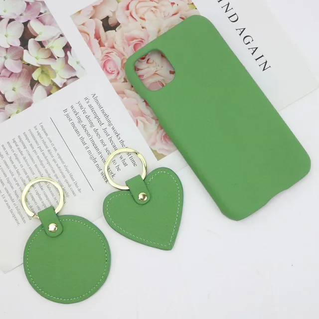 New Customized Gift Set Heart Keychain Genuine Grain Leather Mobile Phone Case for XS MAX 11 12 PRO MAX