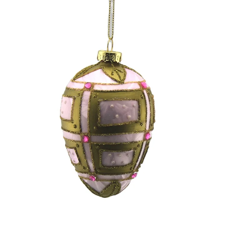 Yangzhou Factory Wholesale Hand Blown Artificial Hanging Christmas Beautiful Decorative Glass Easter Egg Ornaments
